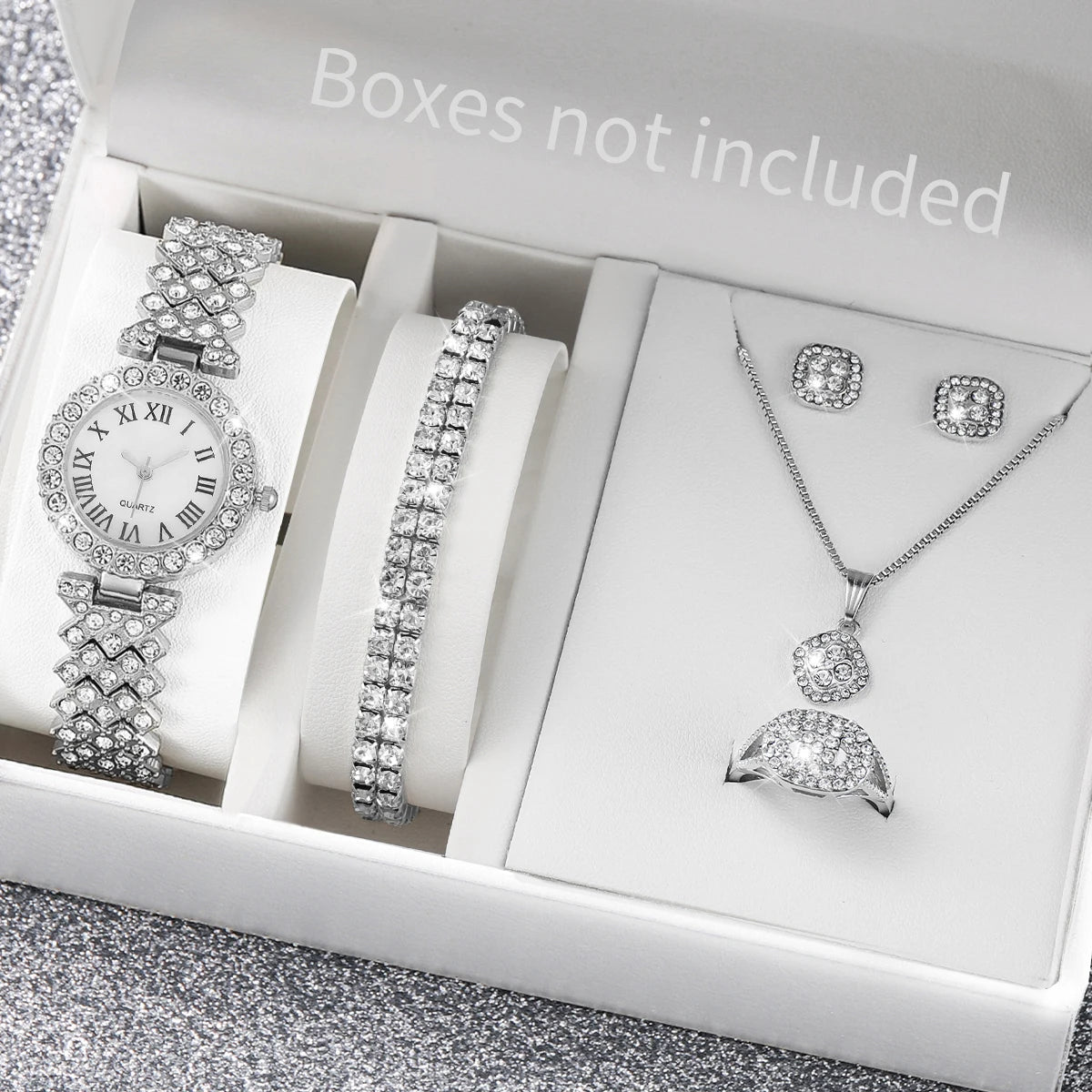 6PCS/Set Luxury Women Watches Fashion Rhinestone Roma Dial Bracelet Band Quartz Watch Jewelry Set Reloj Mujer（Without Box）