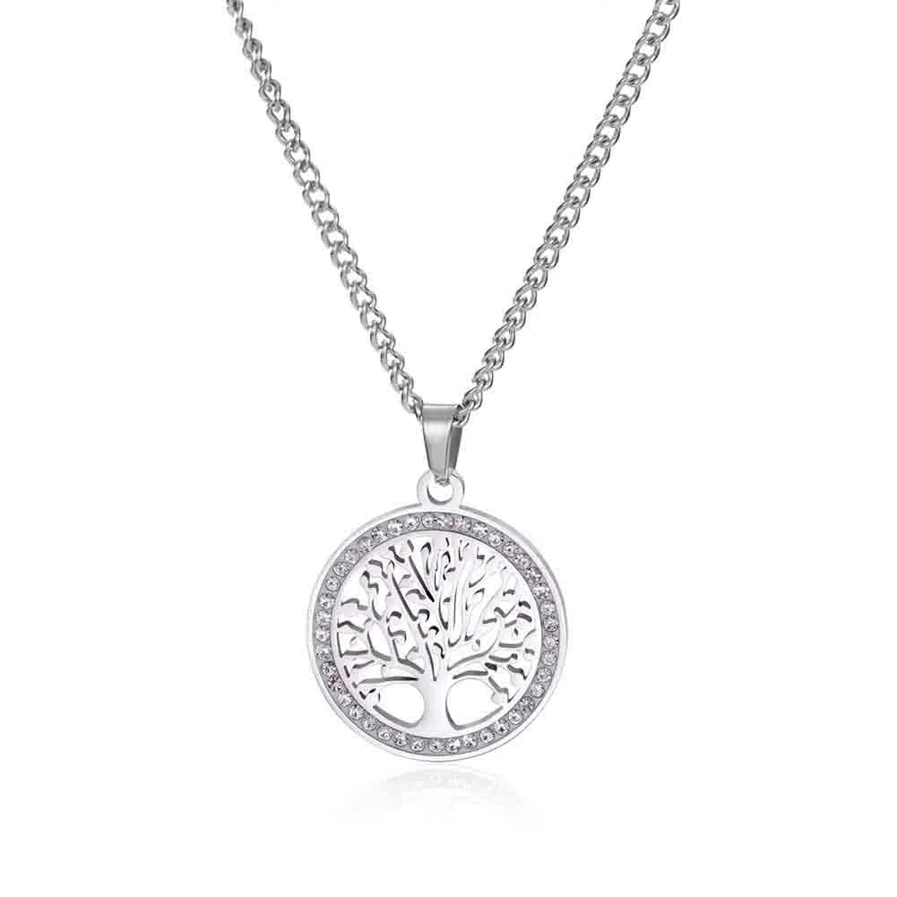 Stainless Steel Tree of Life Pendant Necklace for Women Hollow Life Tree Necklace With AAA Zircon Border, Waterproof Hypoallergenic Non Fade Adjustable Chain Jewelry Gift