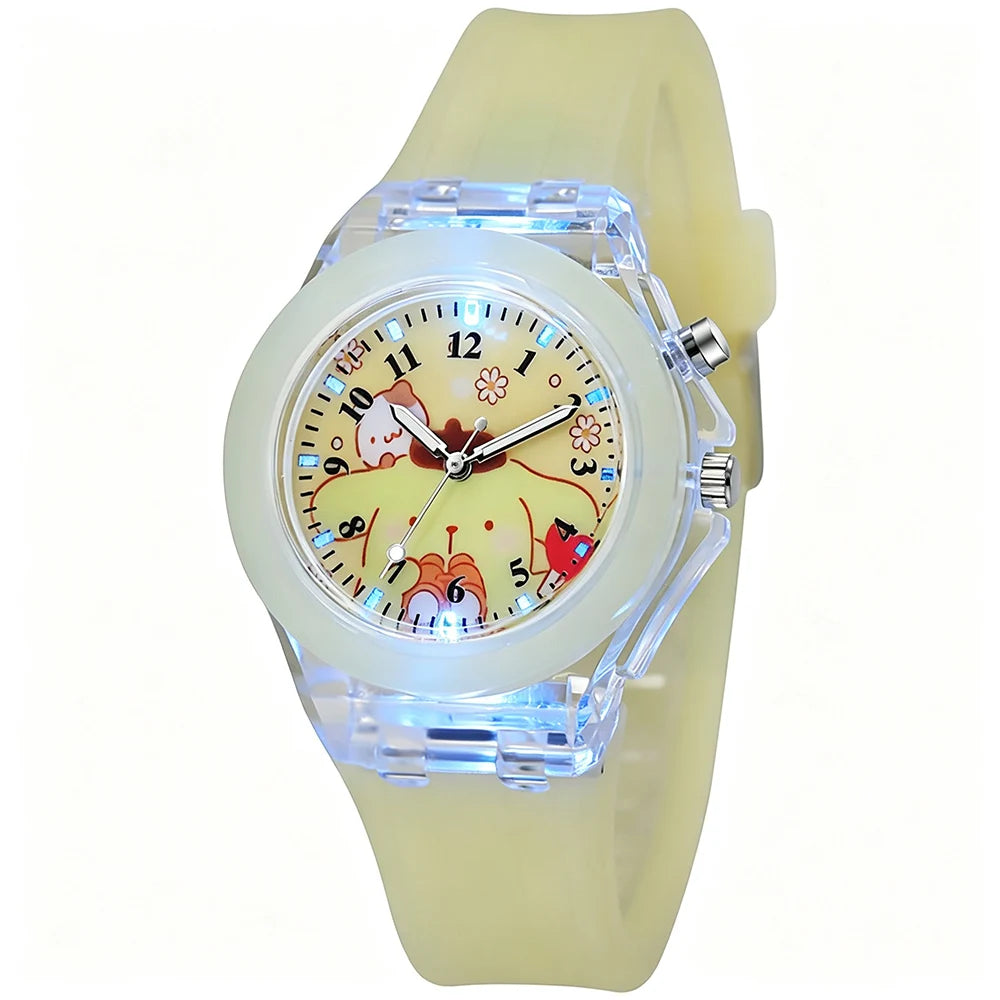 Cute Cartoon Pink Melody Style Kids Watches with Light-Up Silicone Strap Purple Black Kuromi Girls Watch Child Quartz Clock Gift
