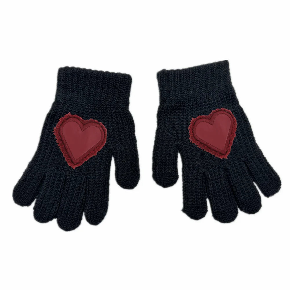 Winter Cotton Knitted Beanies Leather Heart Outdoor Hat Children Hats Personality Table hats girl hat boy hat