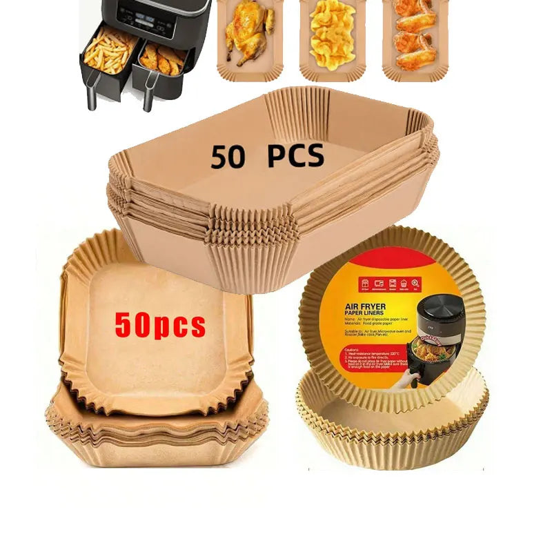 100/50pcs Disposable Square & Round Air Fryer Baking Paper   Kitchen Supplies, Outdoor BBQ, Air Fryer Liners, Air Fryer Paper, Air Fryer, Back To School Supplies, Storage Containers, Kitchen, Home Goods  Disposable Air Fryer