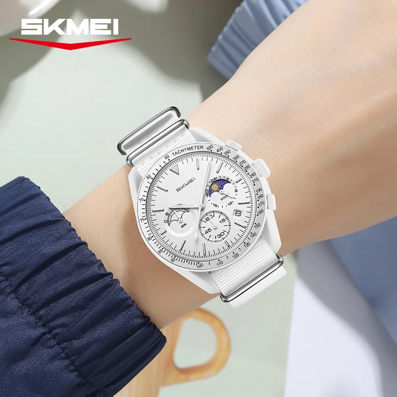 SKMEI 9392 Quartz Chronograph Watches Men Women Date 30M Waterproof Sport Wristwatch Fashion Nylon Strap Watch Gifts Reloj Mujer