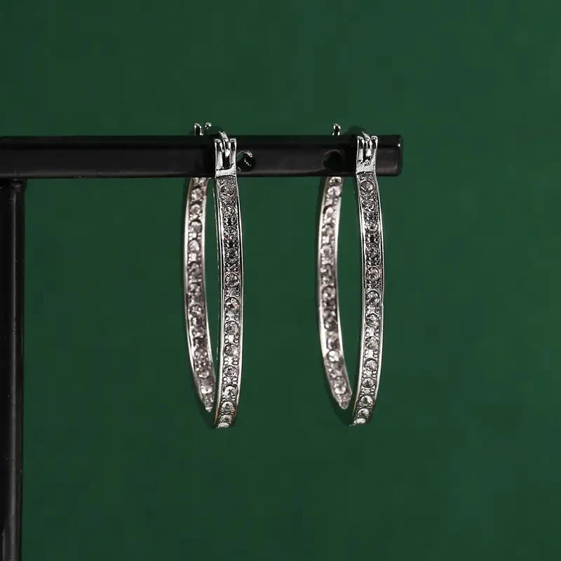 Temperament Zircon Hoop Earrings Shiny  Earrings Elegant Ear Jewelry Accessories Party Clothing Decor
