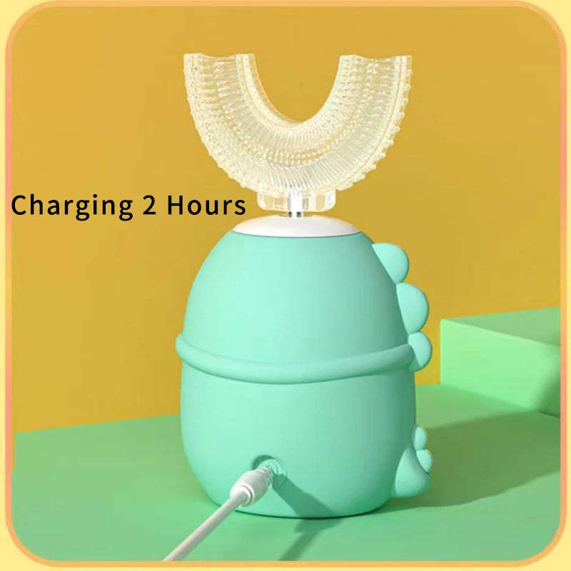 360Degrees U Shaped Sonic Electric Toothbrush for Kids Children Smart Silicon Toothbrush Rechargeable IPX7 Waterproof Blue Light