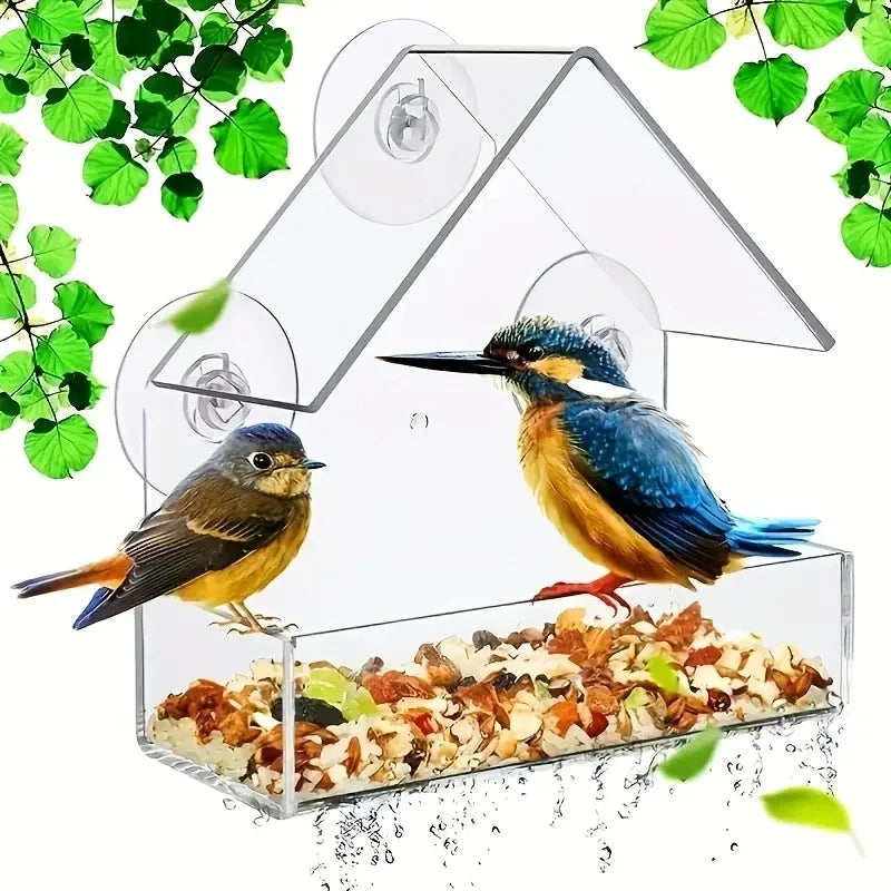 Transparent Bird Feeder Birds House for Outdoor Window Bird Feeder with Strong Suction Cups for Wild Birds, Cardinal Bluebird