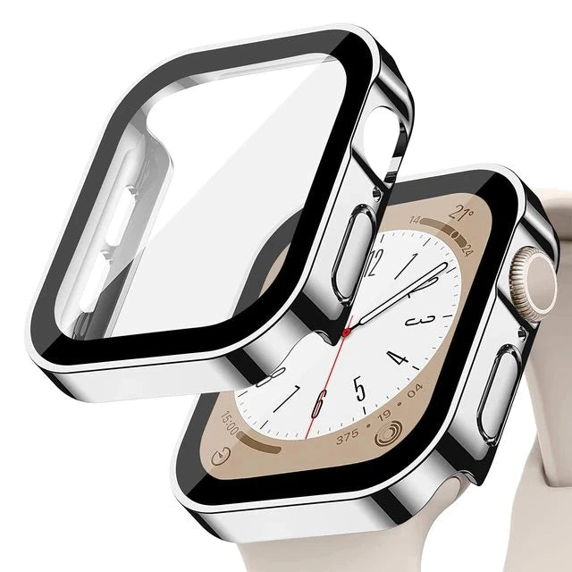 Glass+Case For Apple Watch 7 8 45mm 41mm 49mm 44mm 40mm straight edge Screen Protector Cover Case iWatch 5 SE 6 7 8 9 Ultra 49mm
