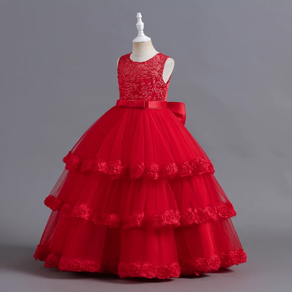 Purple Kids Flower Wedding Dress Birthday Party Ceremony Gown For Kids Girl Wear Lace Fairy Flower Girls Dresses