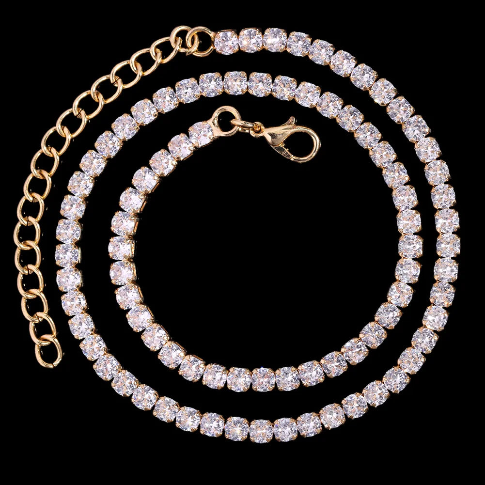 16/18/20/22/24inch Gold Color Cuban Link Chain for Women Men 2 Row Rhinestone Rhombus Prong Cuban Necklaces Hip Hop Jewelry