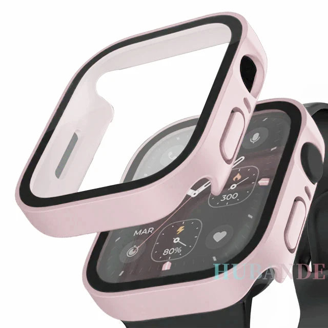 Glass+Case For Apple Watch 7 8 45mm 41mm 49mm 44mm 40mm straight edge Screen Protector Cover Case iWatch 5 SE 6 7 8 9 Ultra 49mm