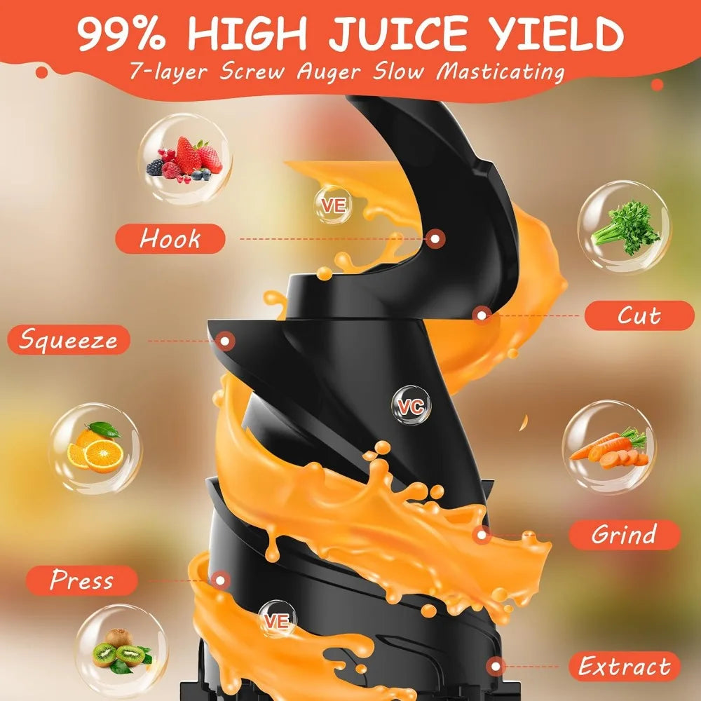 5.3-Inch Cold Press Juicer, 300W Slow Masticating Machine, Large Feed Chute for Whole Fruits & Veggies, Easy Clean, Black