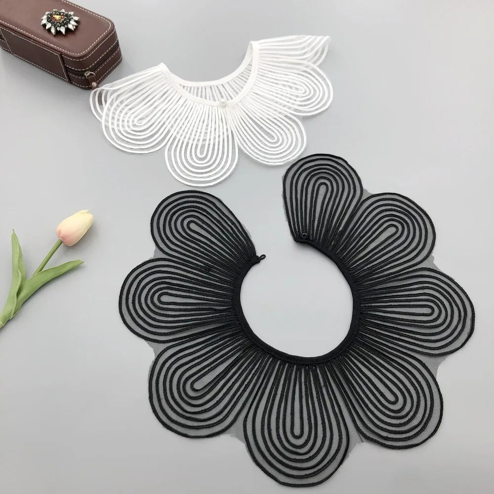 Solid Color Detachable Fake Collar Cloth Decorative Breathable Lace Detachable Collar Pearl Button Shoulder Wraps Ladies