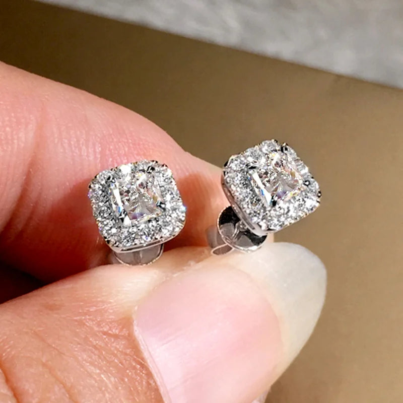 Huitan Eternity Green CZ Stud Earrings for Women Gold Color Luxury Bride Wedding Earrings Elegant Ear Accessories Party Jewelry