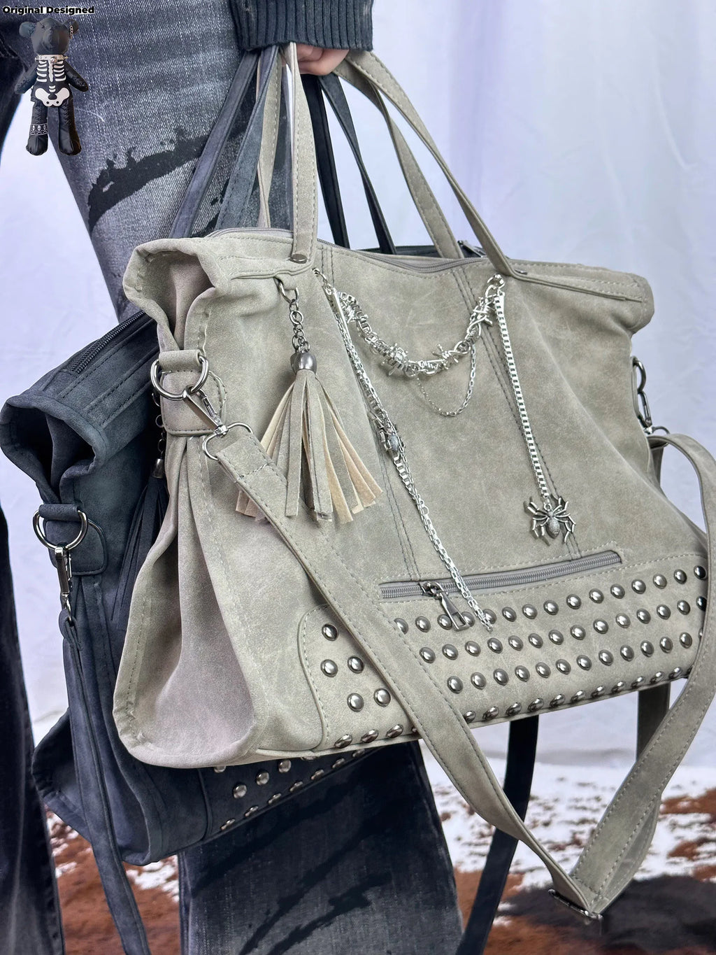 Y2K Gothic Lolita Girl Dark PU Leather Shoulder Bags Totes Harajuku Women Pin Chain Punk Cross Messenger Bag Handbags