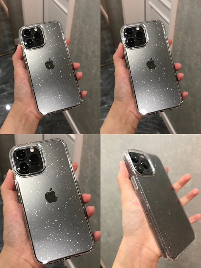 Luxury Bling Glitter Clear Phone Case For iPhone 11 12 13 14 15 16 17 18 Pro XS Max Mini Plus Shockproof Soft Transparent Cover