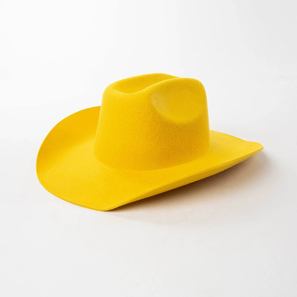 100% Wool Western Cowboy Hat Women Men Autumn Winter Casual Felt Cowgirl Hat Outdoor Sunshade Warm Concave Shape Fedoras Top Hat