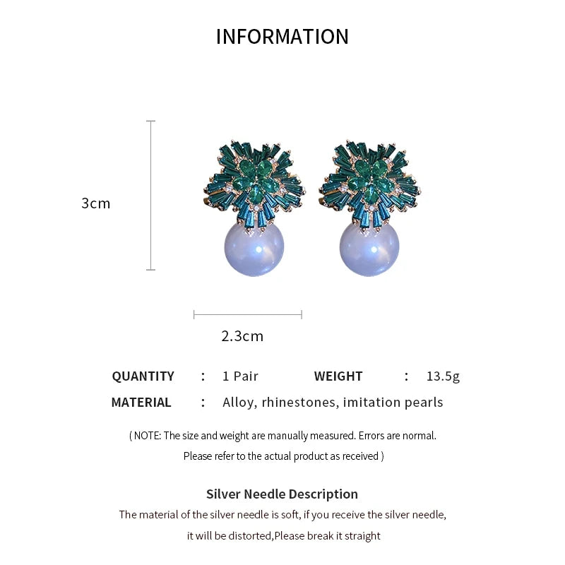 Light Luxury Imitation Pearl Earrings Women Fashion Zircon Crystal Earrings Snowflake Stud Earrings Jewelry For Party Wedding K-