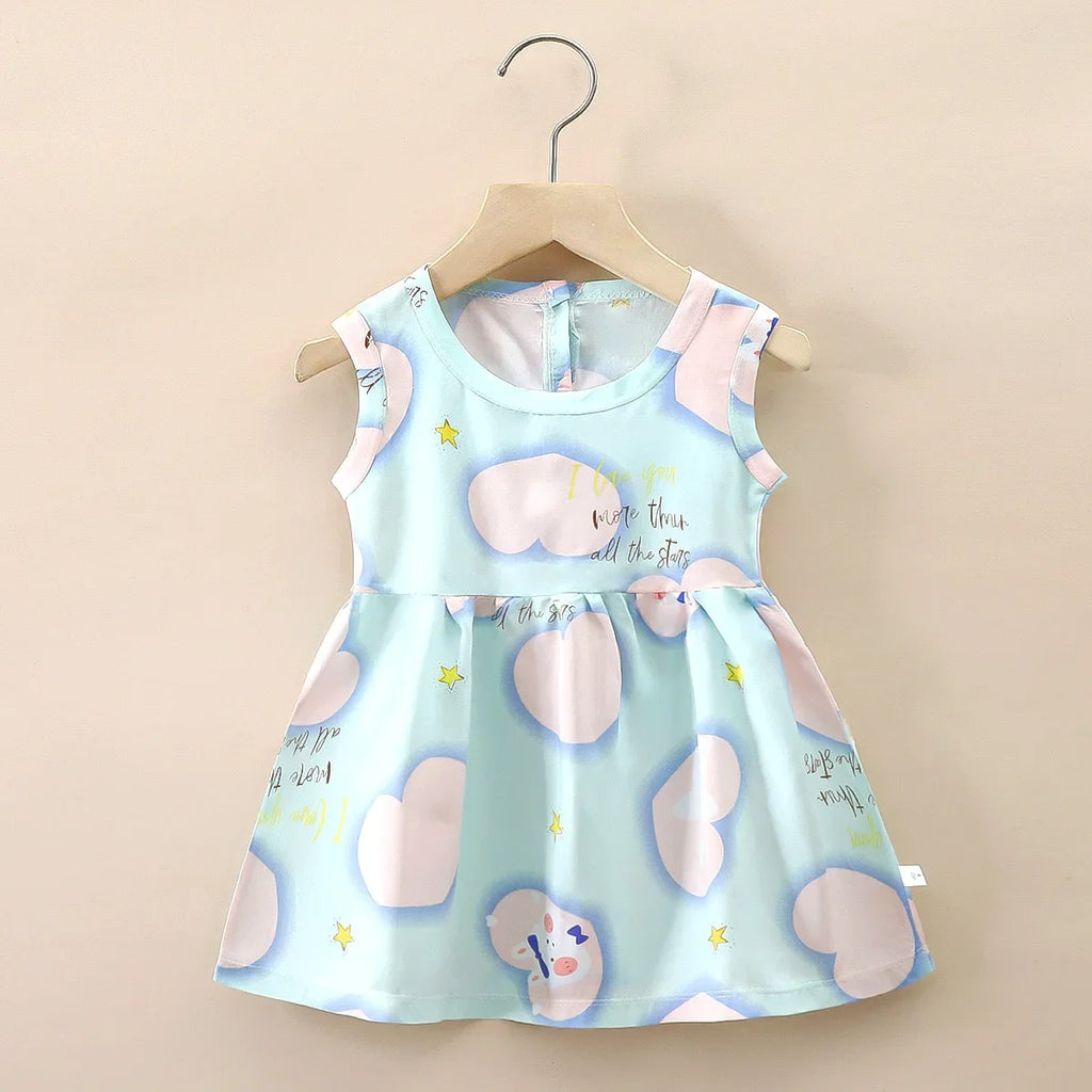 Baby Girls Dress Sleeveless Cute Print Cartoon Kids Princess Dresses Cotton Children Sundress Clothes Girl Summer Beach Clothing