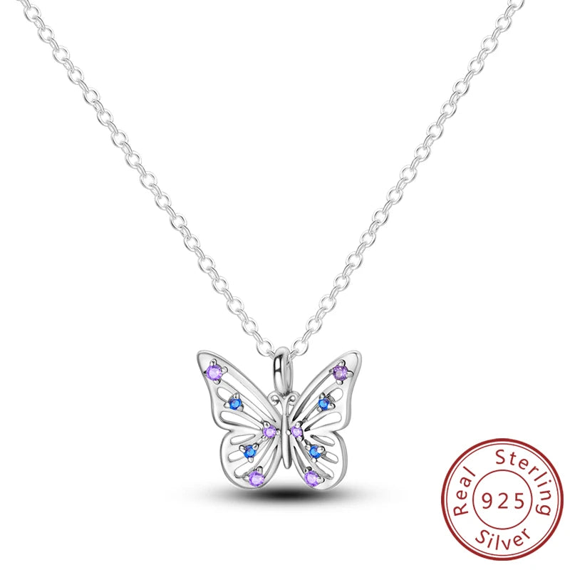 Necklace 925 Sterling Silver Butterfly Love Heart Bear Classic Simple Adjustable Necklace For Women Girl Fashion Jewelry Gifts