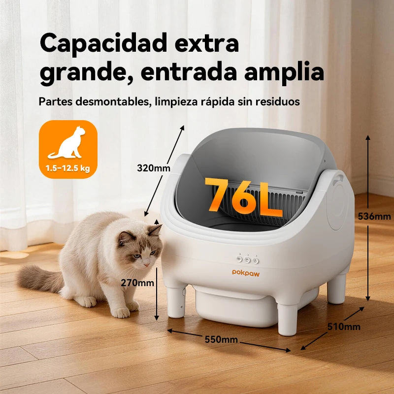 Pokpaw Automatic Self-cleaning Litter Box for Cats – 76L Large Smart Cat Toilet Open Sandbox for Cat Pet Supplies