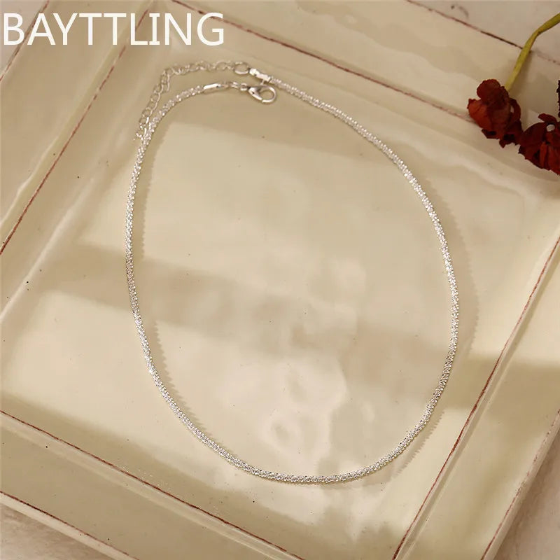 Authentic S925 Sterling Silver Necklace 2mm Shiny Clavicle, Sweater Chain, High-end Charm Jewelry Gift for Women