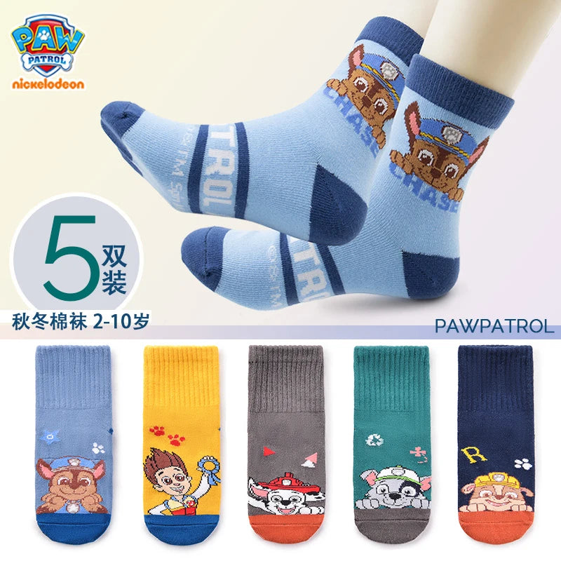 100% Genuine Paw Patrol 10PCS=5Pairs Children's Socks Boys Girls Spring & Autumn Styles Cotton Socks Age 3-8 Years High Quality