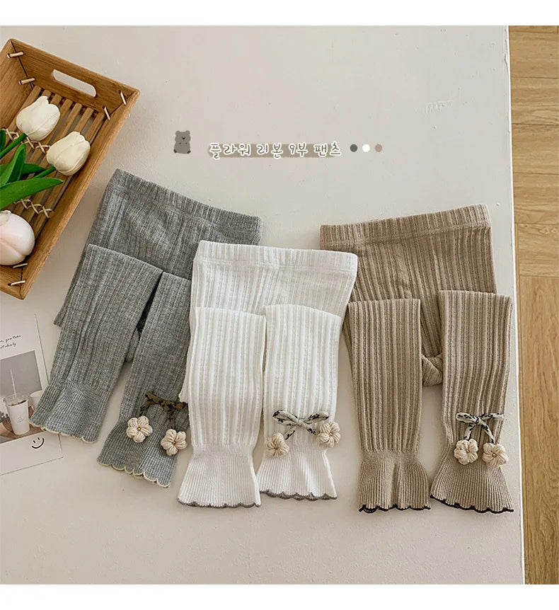 Cotton Baby Flower Pantyhose 2023 Girls' Spring Autumn Korean Cute Bottom Pants  0-7Years Children's Lace Wholesale Clothes