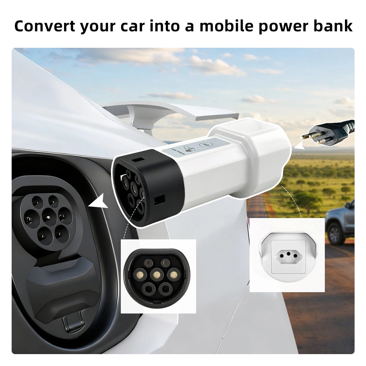EVqiaoyi Type2 V2L Discharger with Power-Off Button 16A MG BYD Vehicle-to-Load Plug for Brazilian New Energy Vehicles