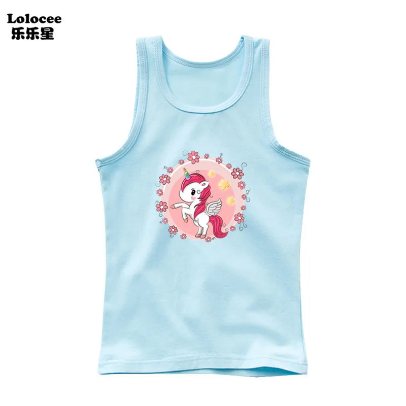 Kids Girl Cute Unicorn Singlet Summer Baby Girls Cotton Tops Toddler Clothes Children Sleeveless Cartoon T-shirts