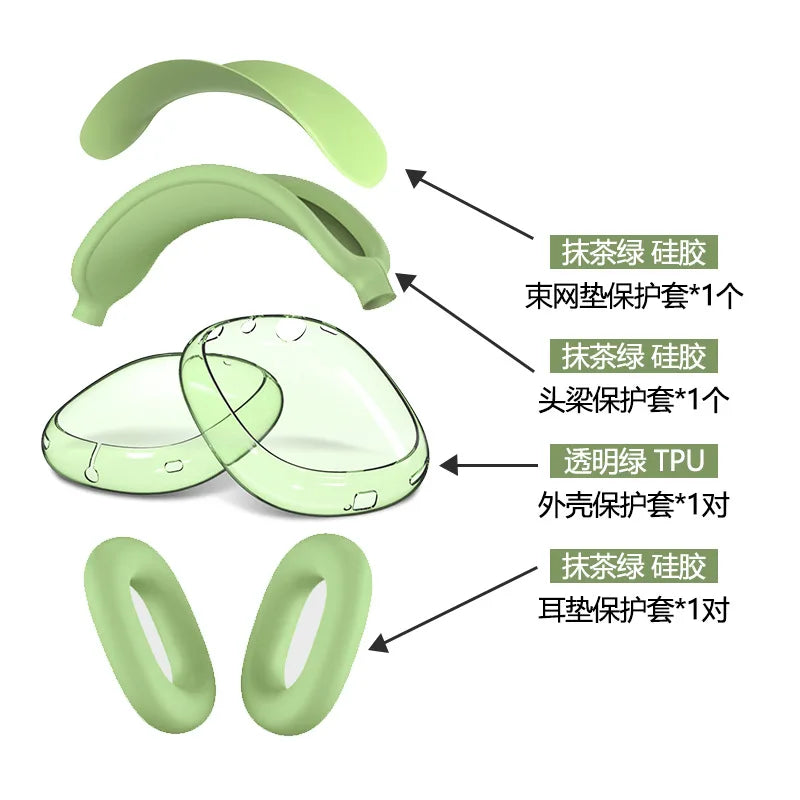 4 in 1 Silicone + TPU Clear Cover Case Shockproof Ear Pad Headband Cover Ear Cushion/Ear Muff Protector for AirPods Max headset