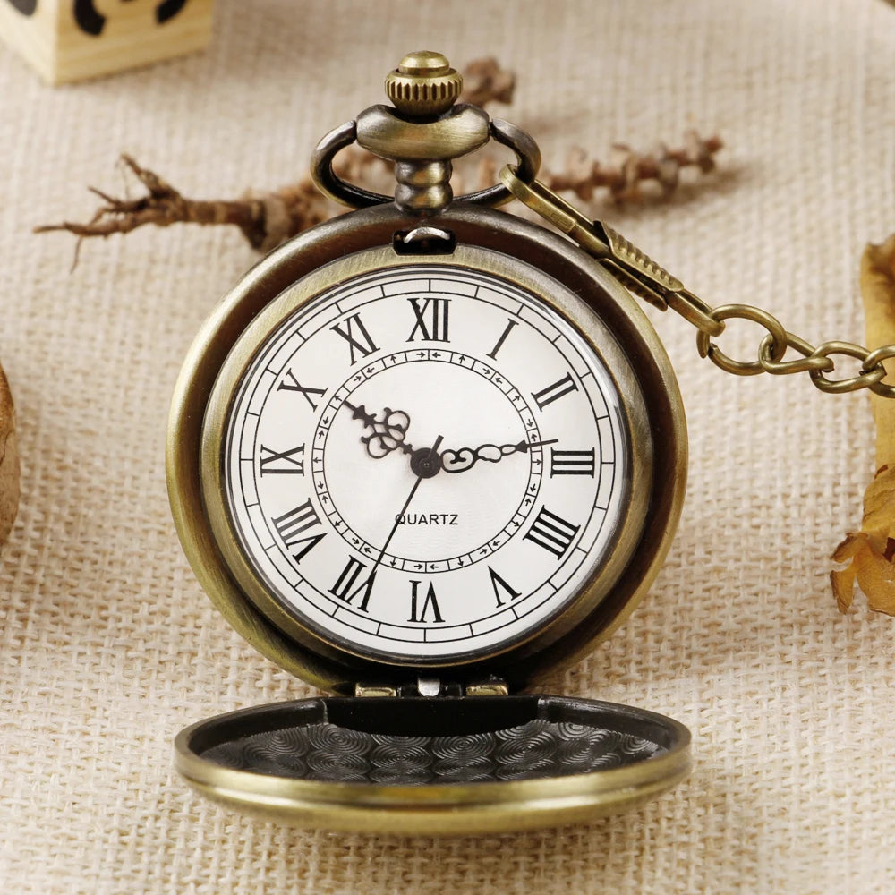 Fashion 37CM Fob Chain Smooth steel Quartz Pocket Watch Vintage Roman Nmber Dial Pendant Fob Watch Gifts Clock reloj de bolsillo