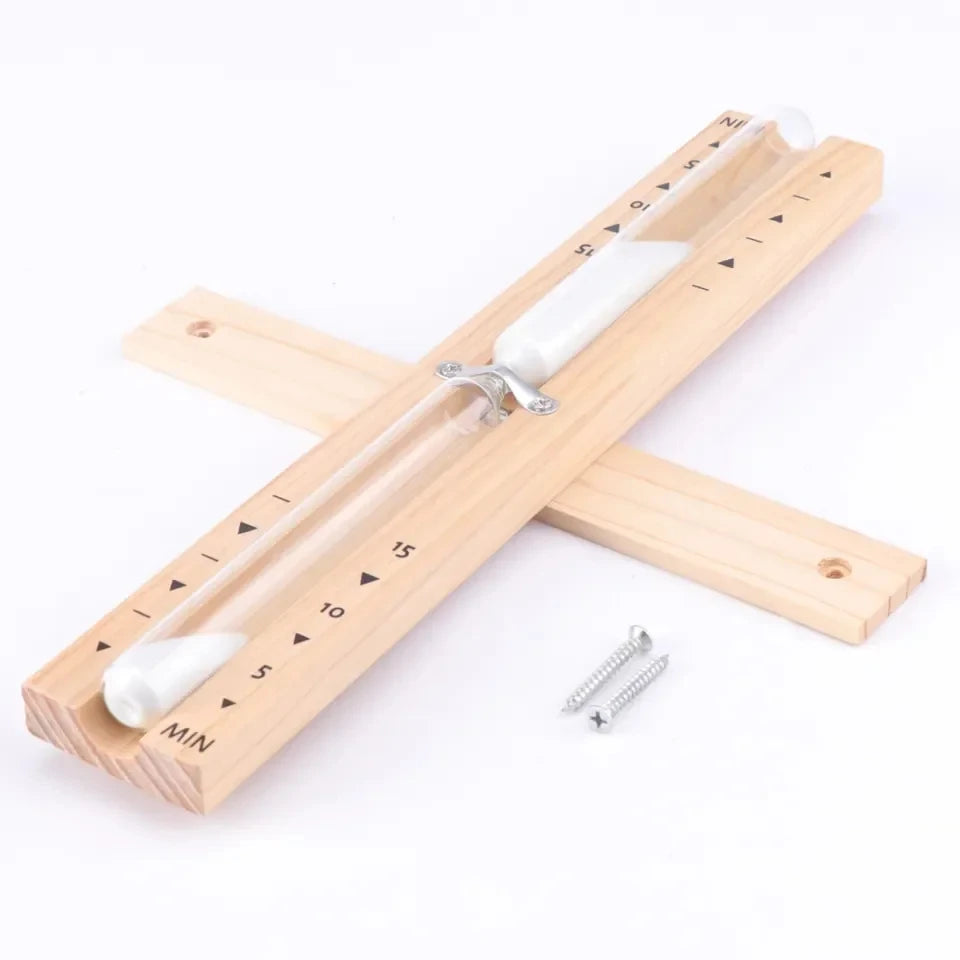 15min Wooden Rotating Hourglass Timer Wall Mounted Explosion-Proof Glass Timer for Bathroom Sauna Decorative Ornament