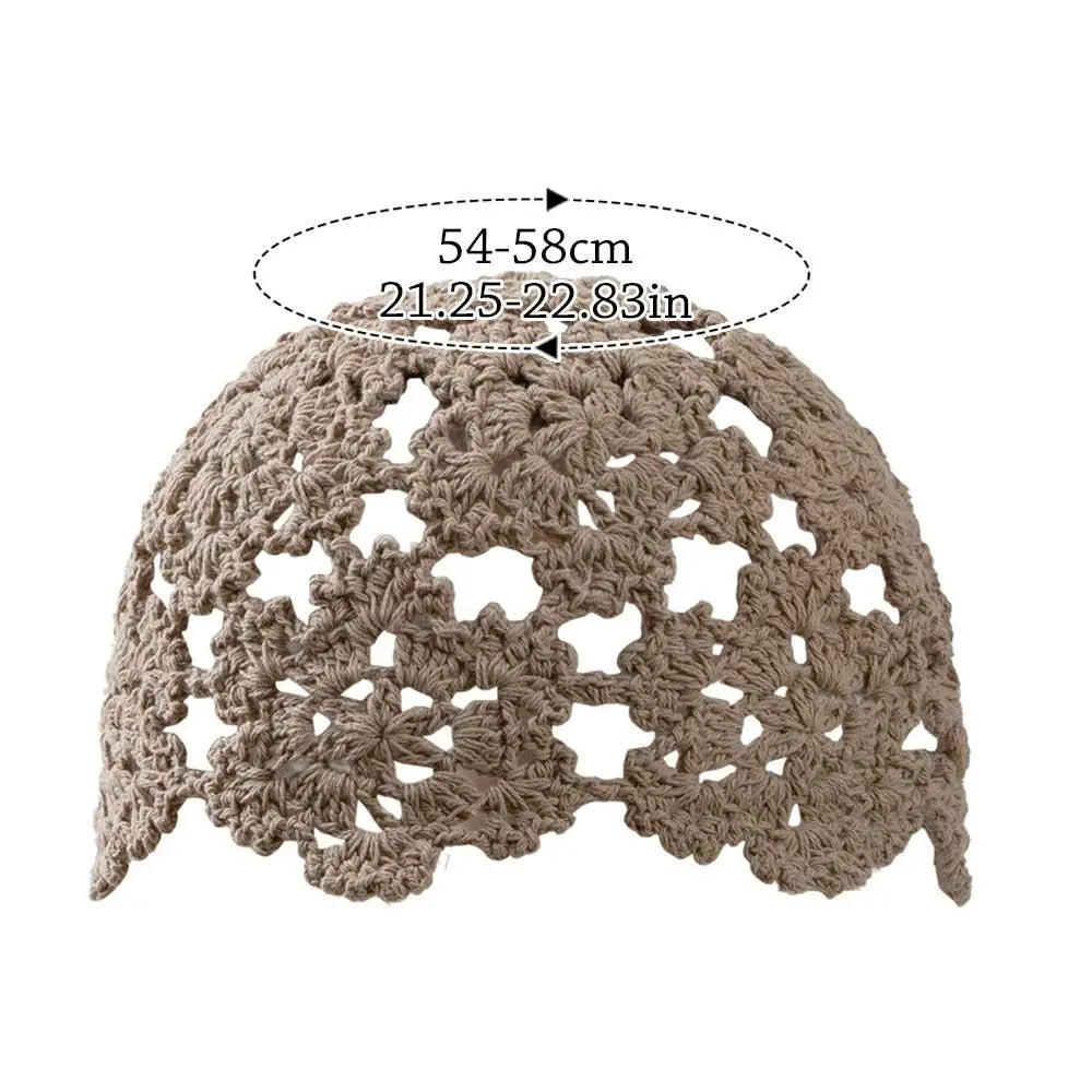 Breathable Hollowed Out Knitted Hat Flowers Casual Beret Cap Summer Fashion Flowers Breathable Cotton Skullies Sun Visor Women