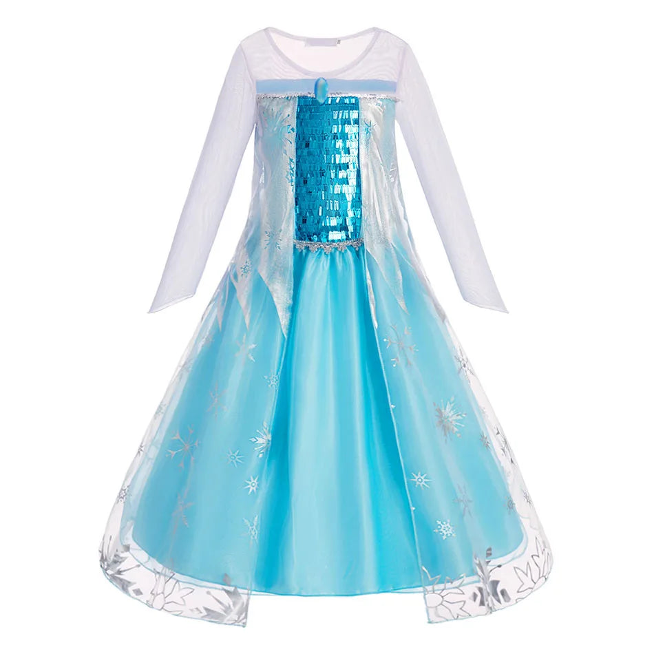 Children Princess Fancy Costume Elsa Party Carnival White Dress Up for Girl Christmas Birthday Cosplay Belle Snowflake Vestidoes