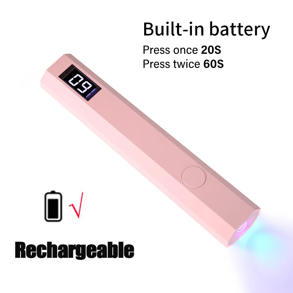 YIKOOLIN Portable Rechargeable UV LED Nail Dryer Mini Gel Polish Curing Lamp 2 Timing Modes USB Charging Manicure Tool Home Use