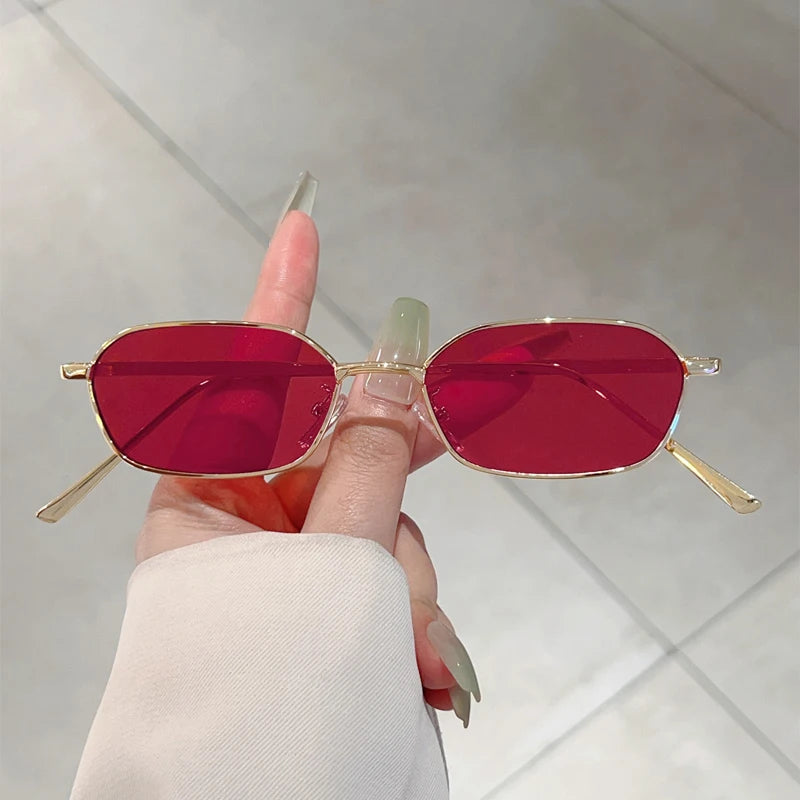 KAMMPT Vintage Rectangle Sunglasses Men Stylish Metal Rim Retro Shades Women Trendy Fashion Brand Design Decorative Sun Glasses