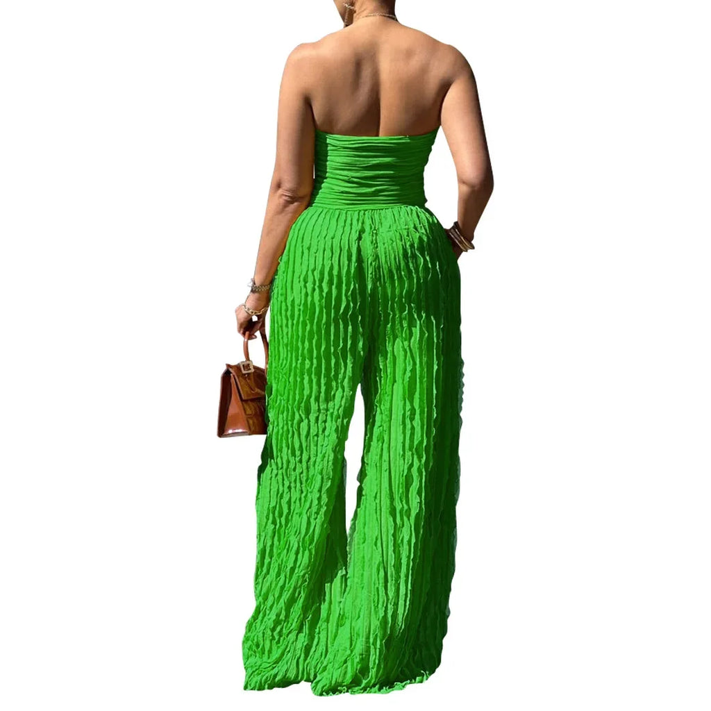 Strapless Sleeveless Wide Leg Jumpsuit Elegance Highlights the Collarbone Strapless Design Long Rompers High Waisted Jumpsuits
