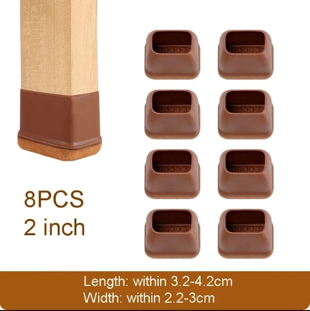 8PCS  Silicone Chair Leg Floor Caps Protectors Rectangle with Felt Foot End Caps Covers width 22-32mm for Chair Table No Noise