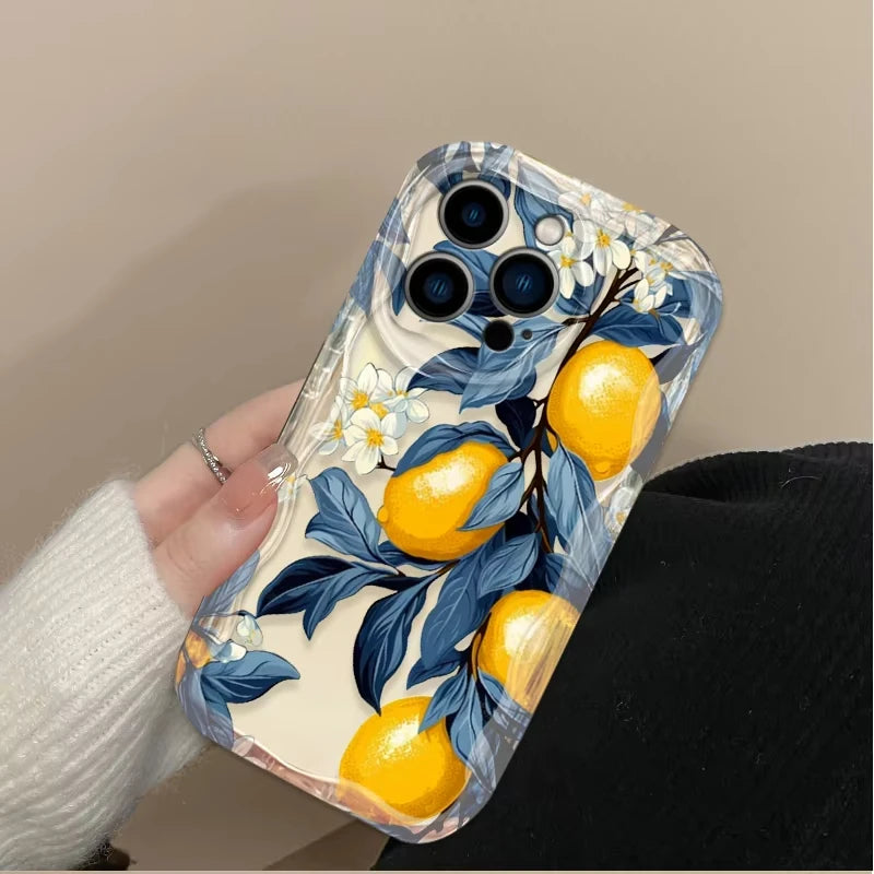 Summer Fruit Lemon Flower 3D Clear Case For iPhone 18 17 16 16E 15 14 13 12 11 Pro Max X XS XR 17 Air Silicone Cover