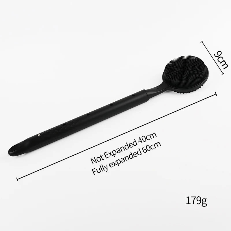 Silicone Scrubber Long Handle Exfoliating Shower Brush Double Sided Back Cleaning Dirt Remover Massage Bathing Body Skin Care