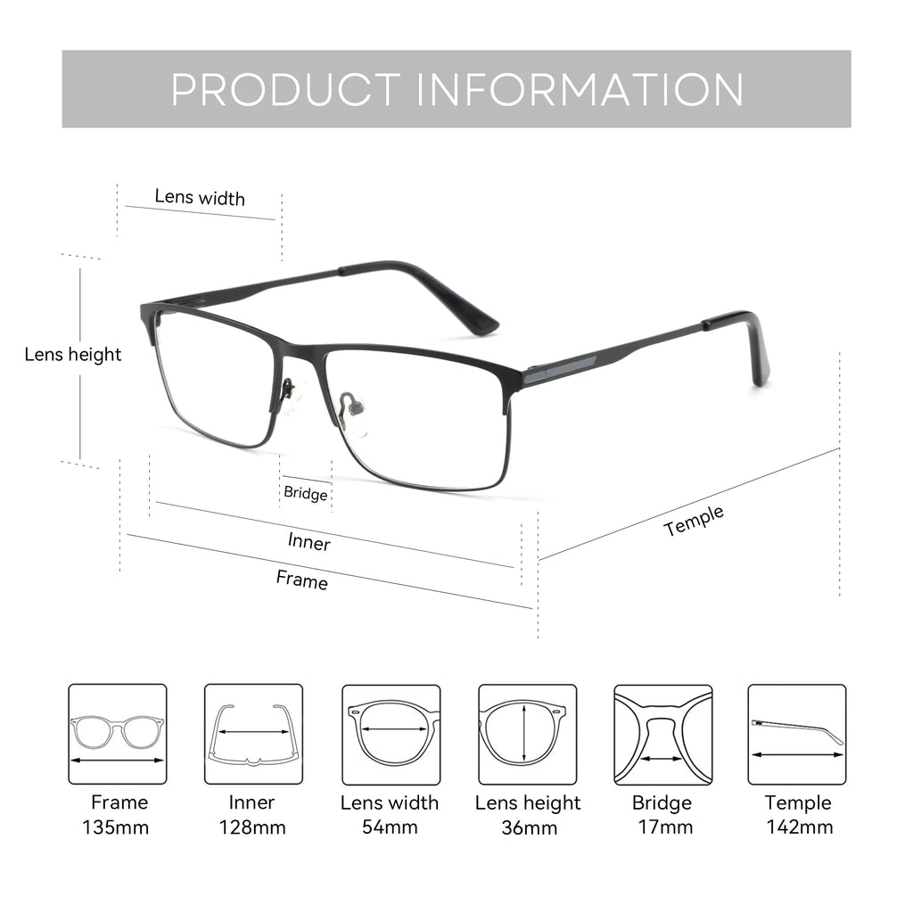 ZENOTTIC Alloy Prescription Glasses Men Square Anti Blue Light Progressive Eyeglasses High Quality Myopia Photochromic  Eyewear