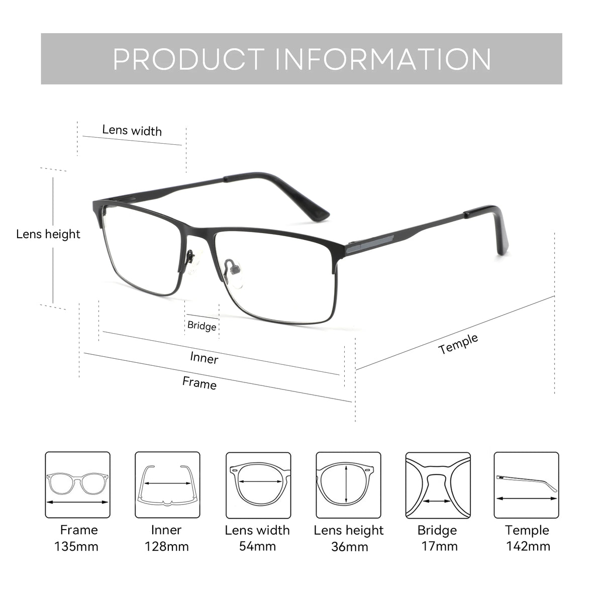 ZENOTTIC Alloy Prescription Glasses Men Square Anti Blue Light Progressive Eyeglasses High Quality Myopia Photochromic  Eyewear