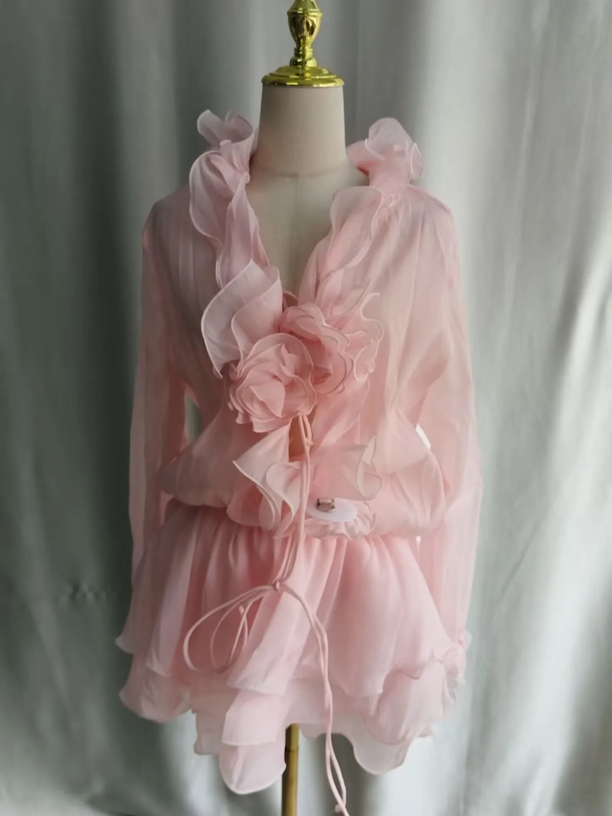 V-neck Long Flare Sleeve Vestidos Ruffles 3d Flower Dress Spring Tunic Dresses Temperament Ropa De Mujer Gentle Vestido
