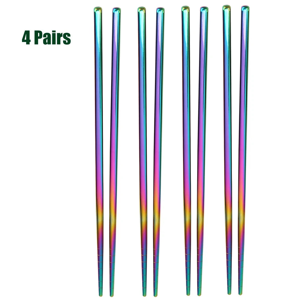 1-5 Pair Stainless Steel Chopsticks Metal Chop Sticks Tableware Silver Gold Multicolor Wedding Party Festival Supplies