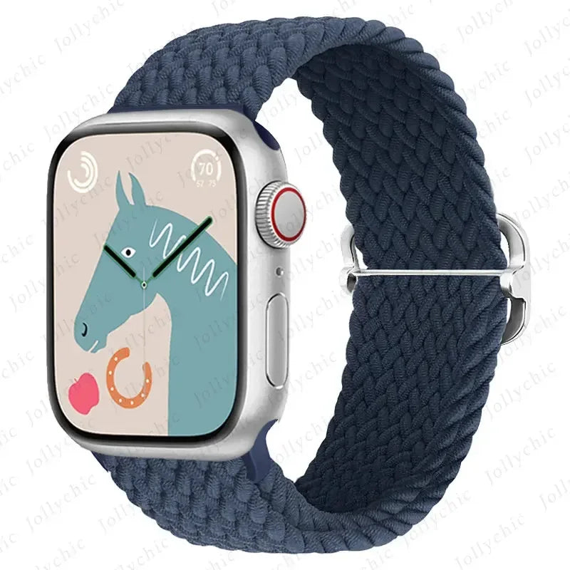 Braided Loop for Apple Watch Strap 44mm 40mm 45mm 41mm 42mm 38mm 49mm Elastic Solo Bracelet IWatch Series 7 Se 3 6 Ultra 8 Band
