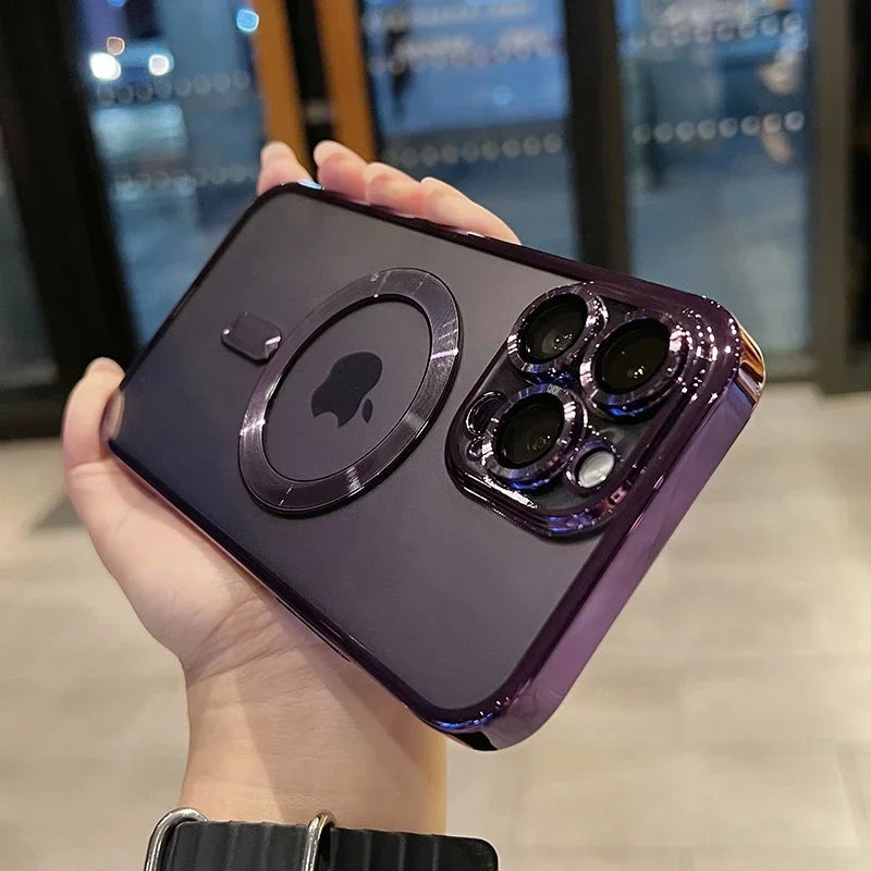 Luxury Transparent Wireless Charging Case For iPhone 15 14 13 12 11 16 17 18 Pro Max Plus Air Magnetic Silicone Cover