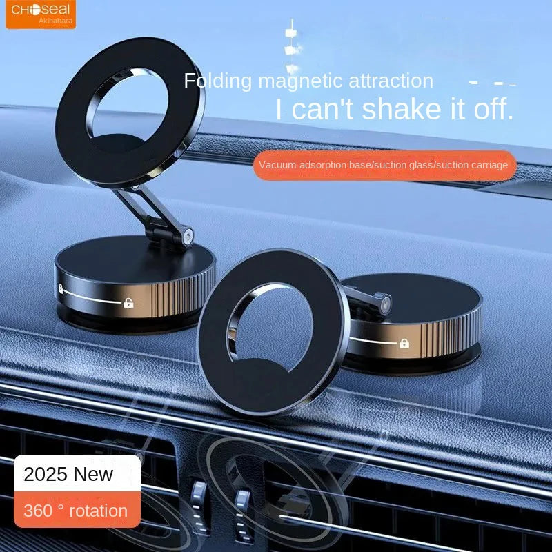 Upgraded Foldable Magnetic Car Phone Holder – N52 Magnet, 360° Rotatable, Dashboard Suction Cup, ABS, with Wrench & Mount Pad