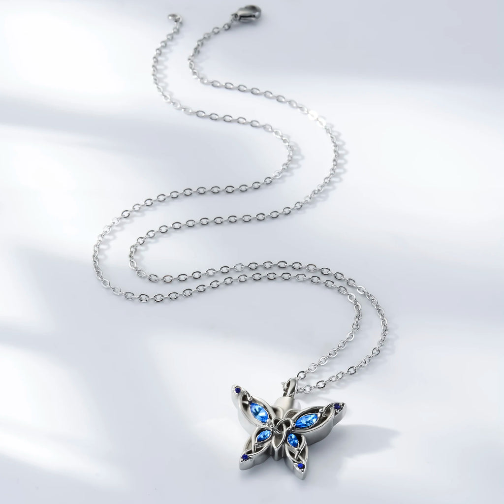 Butterfly Ash Holder Urn Pendant Necklace Stainless Steel Cremation Jewelry with 20" Chain Filling Kit