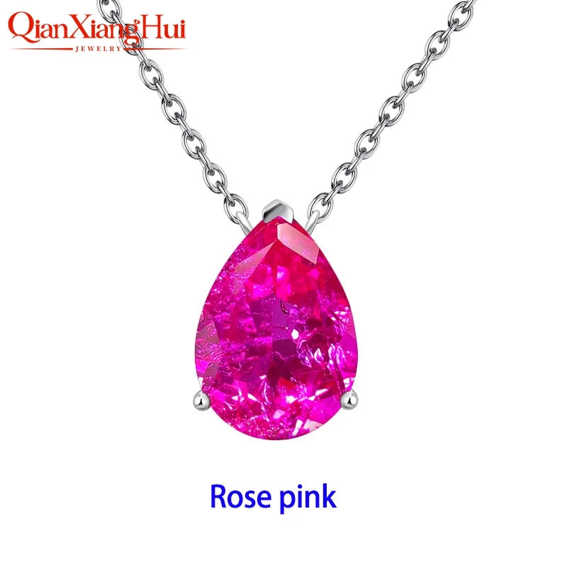 925 Silver Pear Shape 7ct 10x14mm Royal Blue/Cornflower Blue Lab Grown Created Sapphire Inclusions Stone Jewelry Pendant Necklac