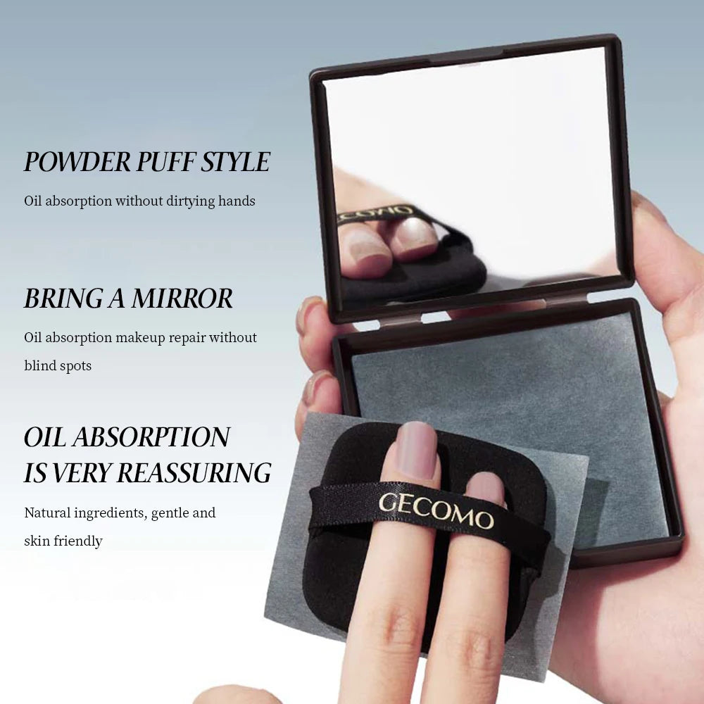 100 Sheets Oil-absorbing Paper With Case &Puff Portable Oil-holding Bamboo charcoal Paper for Makeup