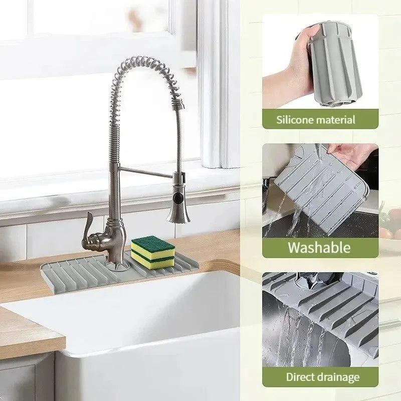Silicone Faucet Splash Guard Mat, Sink Anti-Splash Water  Pad, Drip Catcher for Kitchen Bathroom Countertop, Drain Retaining Pad